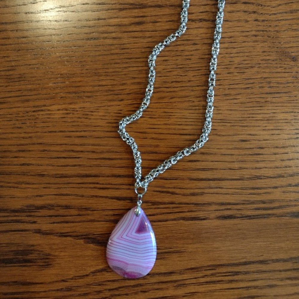 Handmade byzantine necklace with natural stone pendent